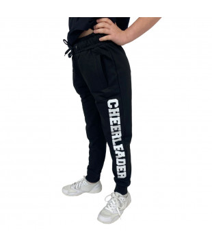 Kids black sweatpants with glitter Cheerleader print