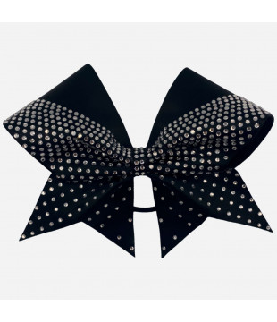 Large satin cheer bow with rhinestones in dense rows