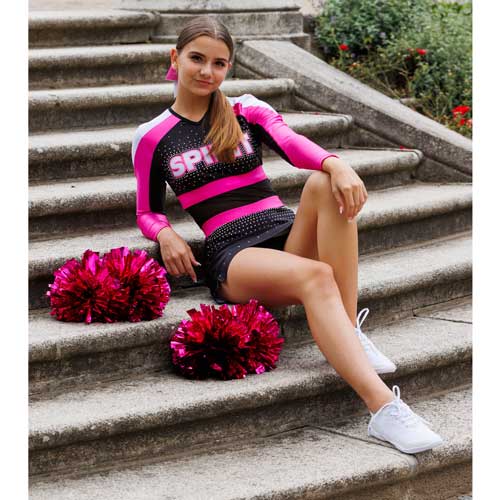 Pink-white-black sample uniform with a removable mesh to cover your belly